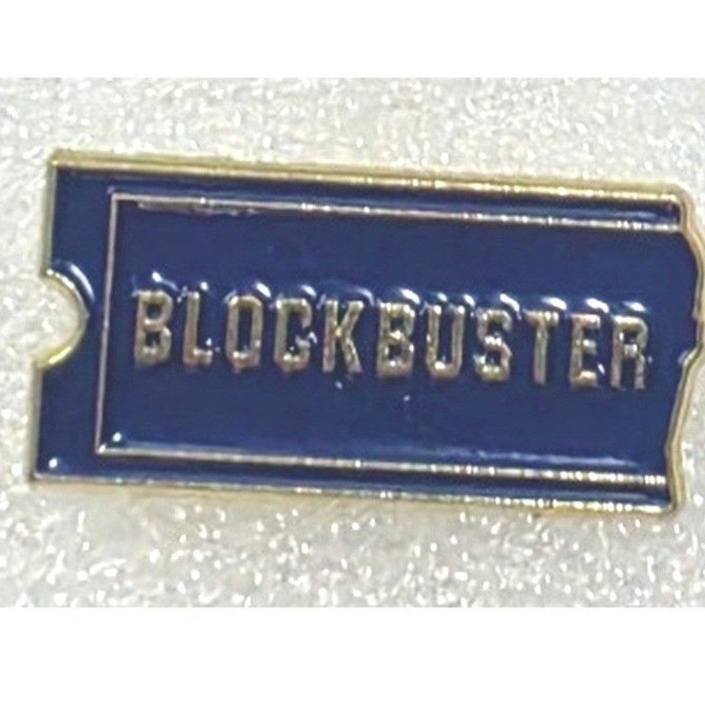 Vintage Blockbuster Video Lapel Pin Blue Gold Ticket Stub Retro 90s Movie Promo
